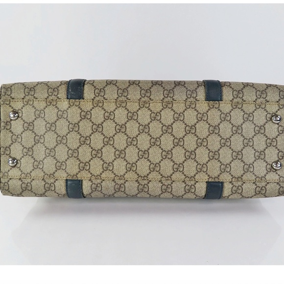 GUCCI Brown/Beige PVC Canvas GG Supreme Tote with Blue Leather trim - Picture 11 of 16